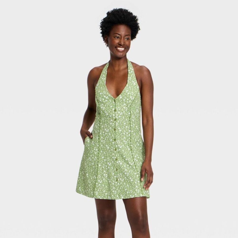 Women's Floral Mini Sundress - Universal Thread Green XS